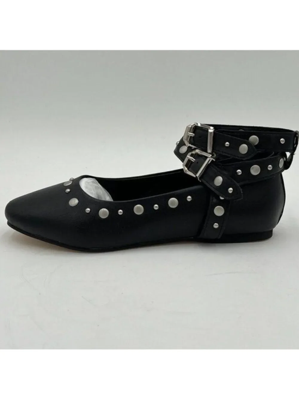 FSJ Black Studded Retro Closed Toe Flats Roman Ankle Strap Summer Outfits Shoes